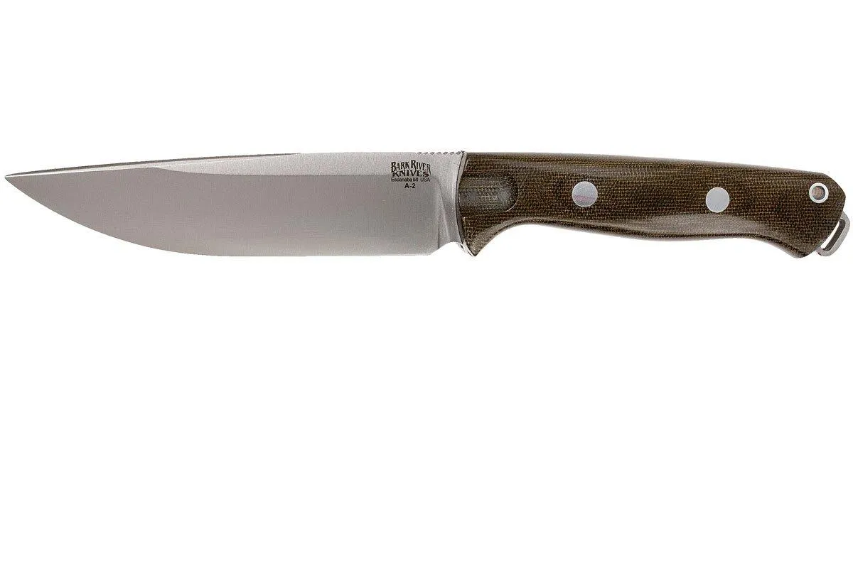 Bark River Bravo Vortex A2 jimped, Green Canvas Micarta, brown sheath
