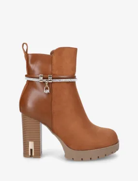 Bottines à talon haut et strass - Camel