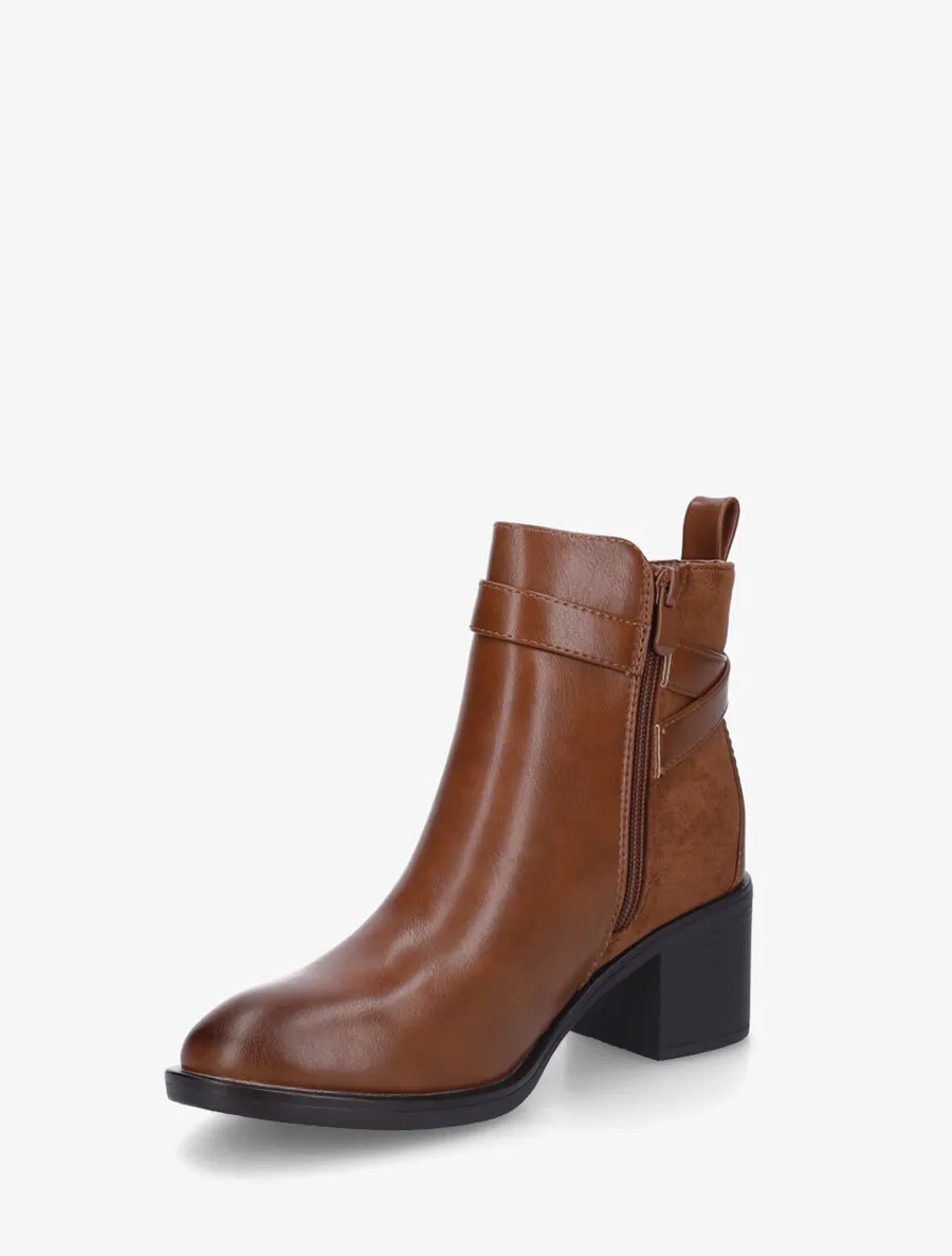 Bottines bimatière à talon - Camel