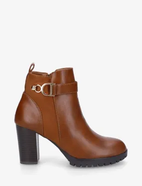 Bottines bimatière à talon haut - Camel