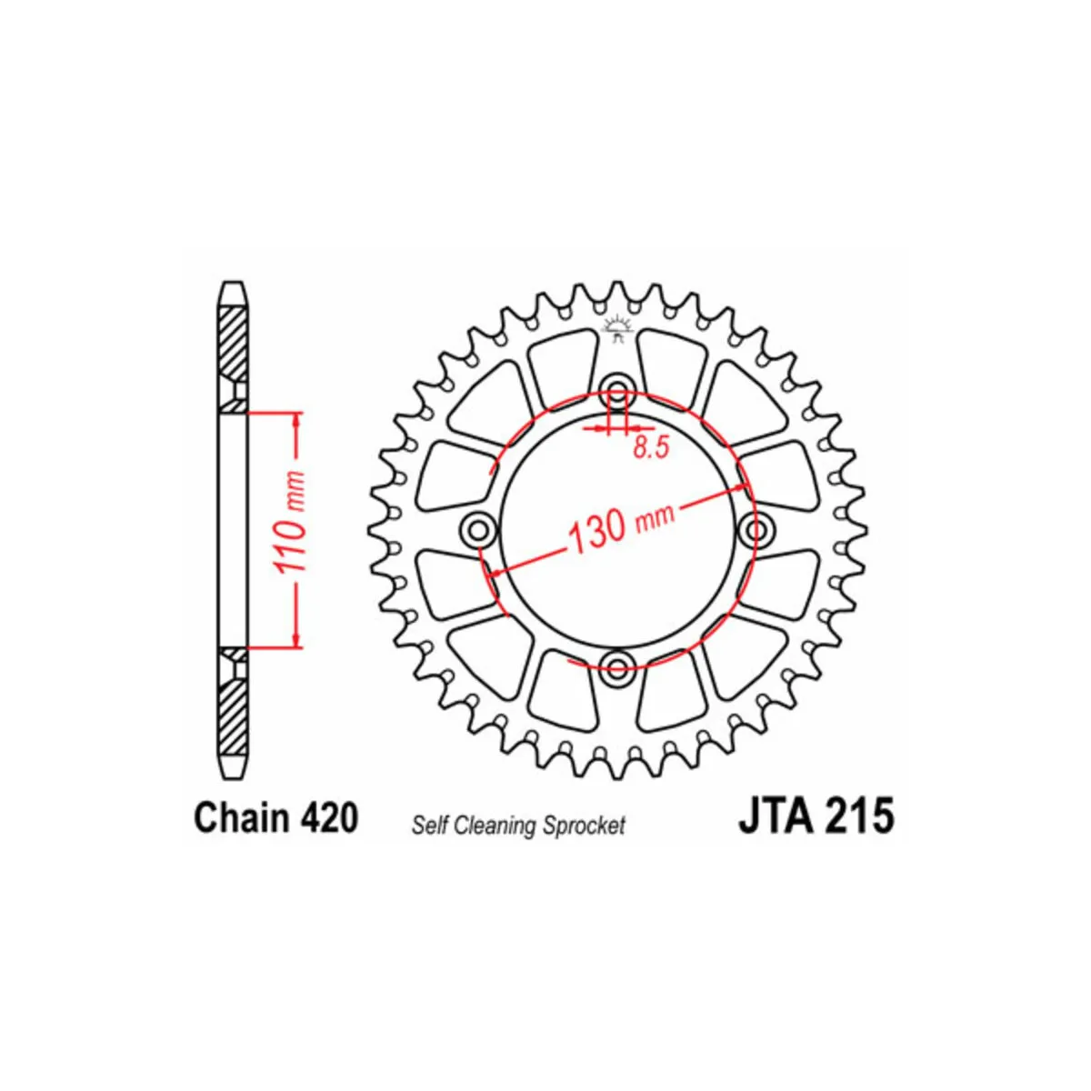 Couronne alu noire JT - Pas 420 - HONDA 80 à 150cc