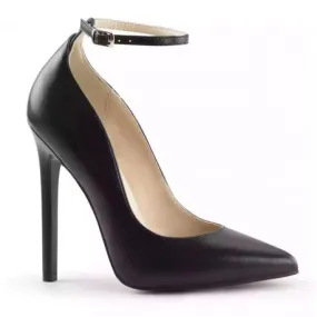 Escarpin talon aiguille 13 cm noir vernis à bride cheville 