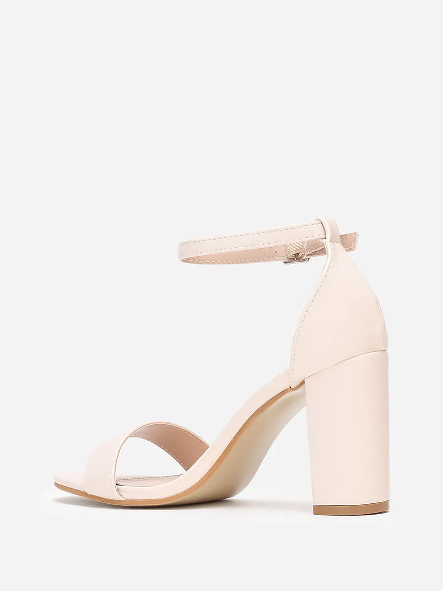 Sandales à talon carré et arrondi- Beige