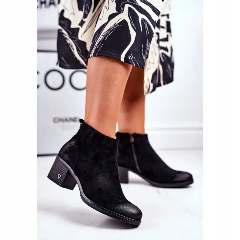 Vinceza Bottines Femme Talon Daim Noir Volares le noir
